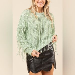 NEW Fringe Detail Sweater in Sage, Medium